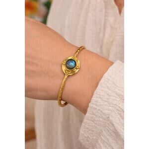 Julie Vos Gold Labradorite Bangle Size Medium Blue Flash Boho Stacking Bracelet